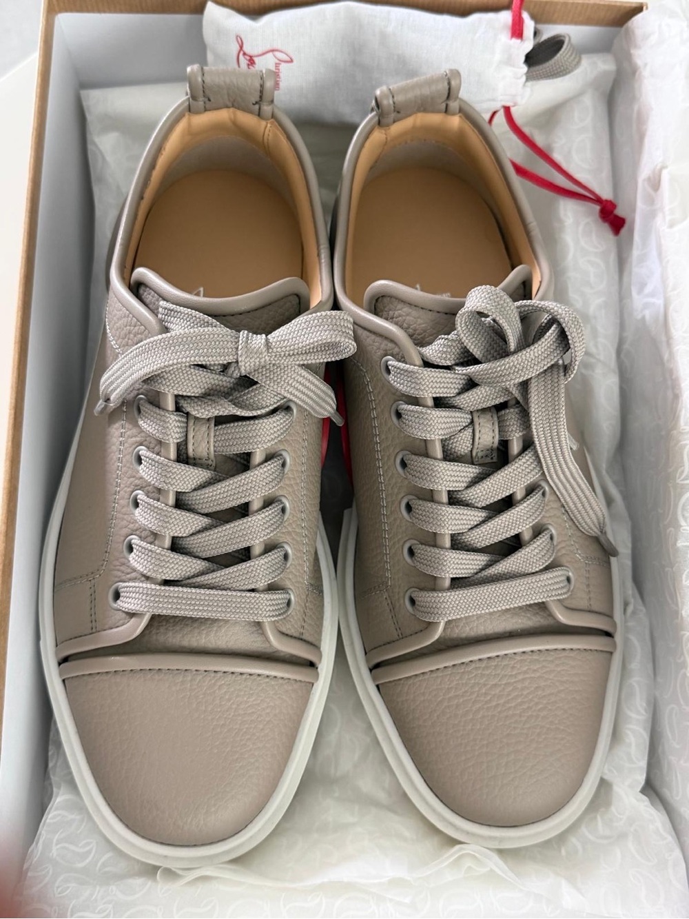 Christian Louboutin Adolon Junior Grained Men's Taupe Leather Low-Top Sneakers